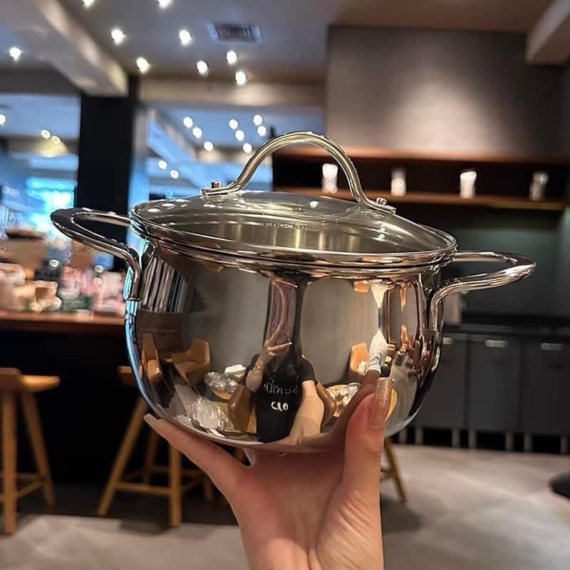 Nồi inox chockmen size nhỡ 16cm/20cm đáy 3 lớp siêu dày đun nấu mọi loại bếp