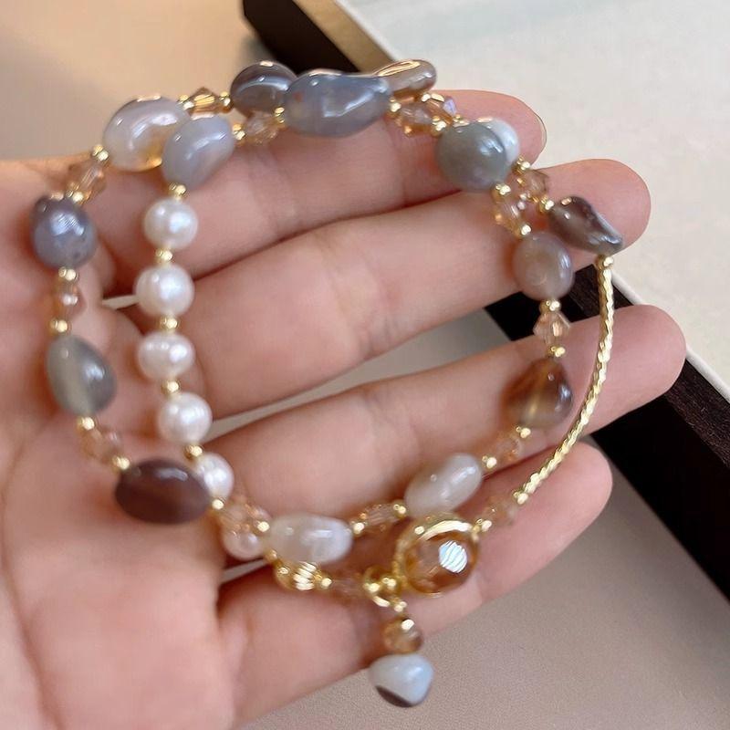 Product Introduction of Luxury Pearl Double Layer New Bracelet Crystal High-end Beaded Vintage Niche Exquisite Temperament Bangle Jewelry wlw  bracelets gelang  ldr  bergetar sweet  alhambra  bracelet cubic  zirconia 24