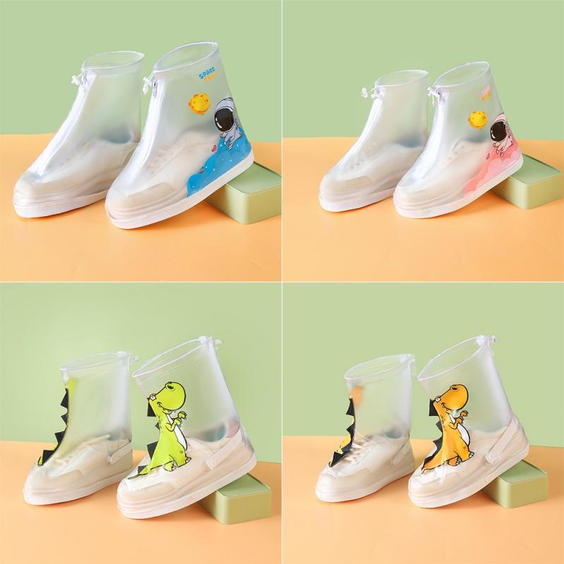 Product Introduction of 1 Set Transparent Non-slip Waterproof Rain Shoe Covers Solid Rain Shoes Kids Cartoon Dinosaur Galoshes Zip PVC Rain Shoes Cover 15