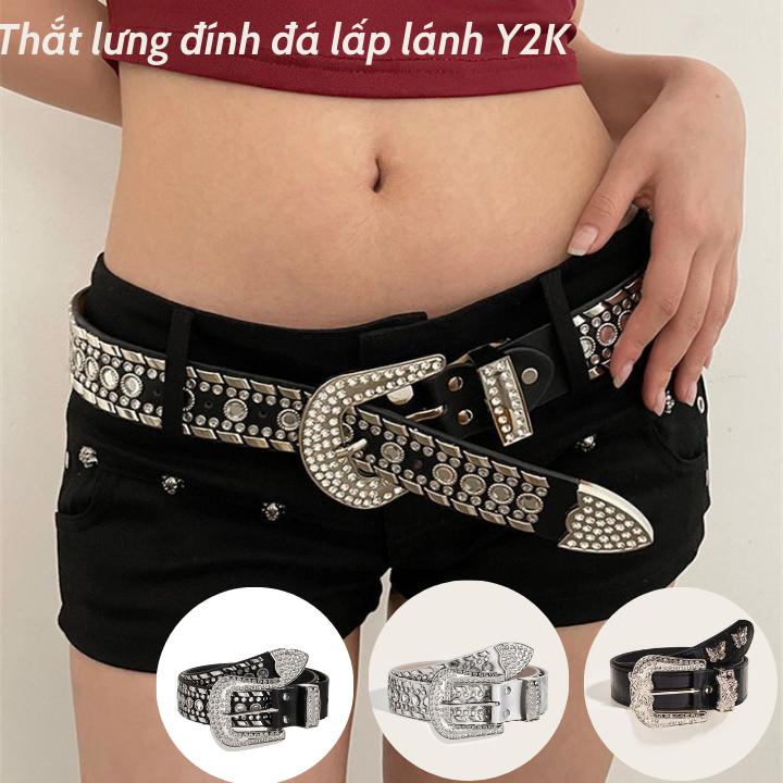 Thắt lưng đính đá  Y2K dây nịt nam nữ đính đinh tán phong cách Retro  Âu Mỹ cao cấp OLL341 Phụ kiện thời trang Olala 86