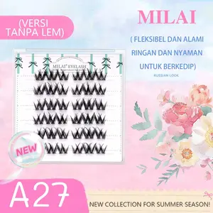 MILAI Bulu Mata Palsu A27 Russian Look Fleksibel Alami Ringan Nyaman Korean Look 3D Inovatif Kualitas Premium Serat Kapas Bulumata Palsu  Tanpa Lem Langsung Tempel