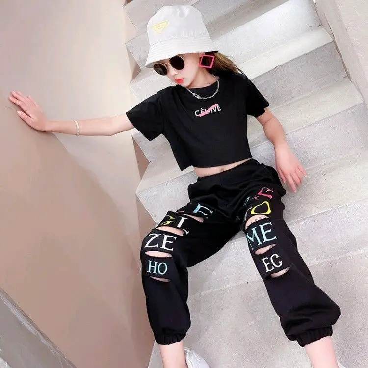 JS26 one set setelan anak perempuan atasan crop celana joger hiphop style / baju anak tanggung 4