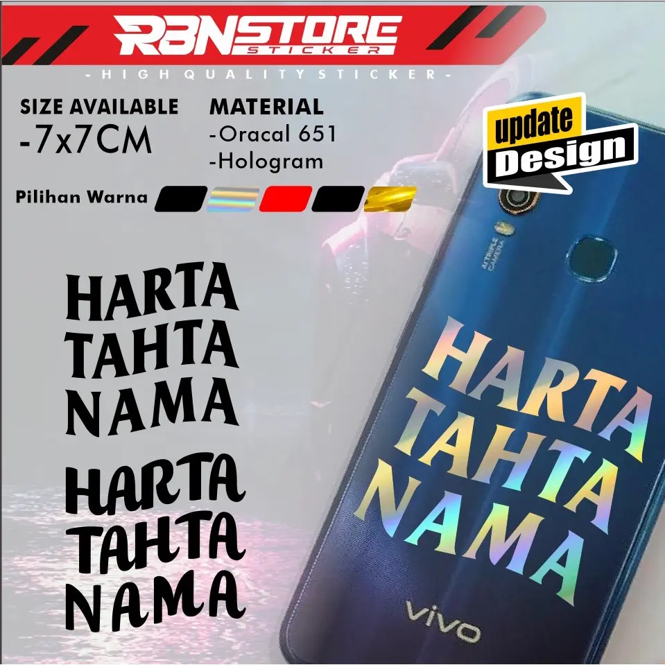 STIKER HARTA TAHTA HOLOGRAM BISA CUSTOM TULISAN BEBAS REQUEST CUTTING STICKER PELANGI AWET