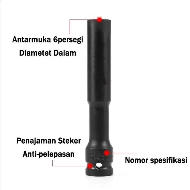 4PCS Mata Kunci Shock Cover /  Kunci Shock Panjang / 8-14mm Extra Panjang 130mm (13cm) High Hardness 1/2 Hex Socket Head Adapter for Electric Wrench and Lithium Wrench Driver Socket Sleeve 1