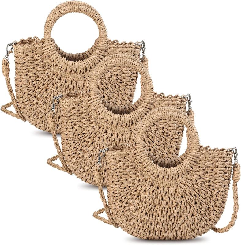 3 count Semi Circle Rattan Straw Bag Straw Purses for Women Summer ...