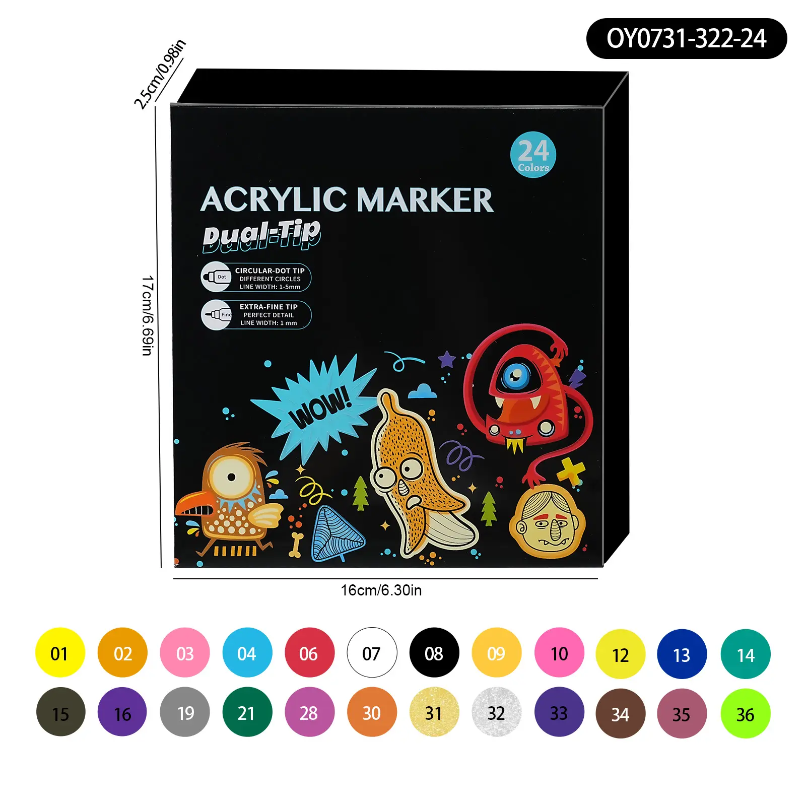 24 Colors Dual Tips Art Marker Drawing Acrylic Paint Marker Pens Set For Rock Painting Ceramic Glass Wood