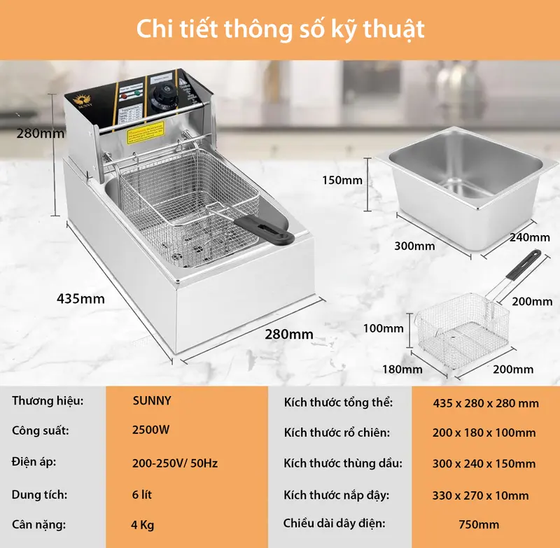Bếp chiên nhúng điện đơn 6L chuyên đồ ăn nhanh KFC 3