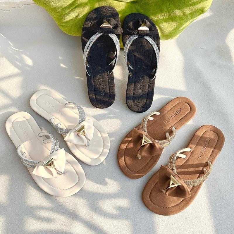 Dép Kẹp Tông Nữ Mũi Tròn, 2 Dây Đá Nơ Cụp Xinh Xắn Dễ Thương, Đế Chống Trơn Trượt DéP Shoes GiàY