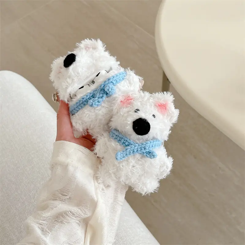 Plush Scarf White Dog Suitable for Airpods 4th Generation Protective Case 2nd Generation 3rd Generation Pro2 Apple Bluetooth Headset Case