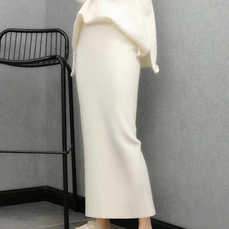  YENLE | Chân Váy Len Dáng Dài 90cm 4 Màu Xẻ Sau Co Giãn hàng QC Loại 1 Nữ Women chân váy len Kem dài 