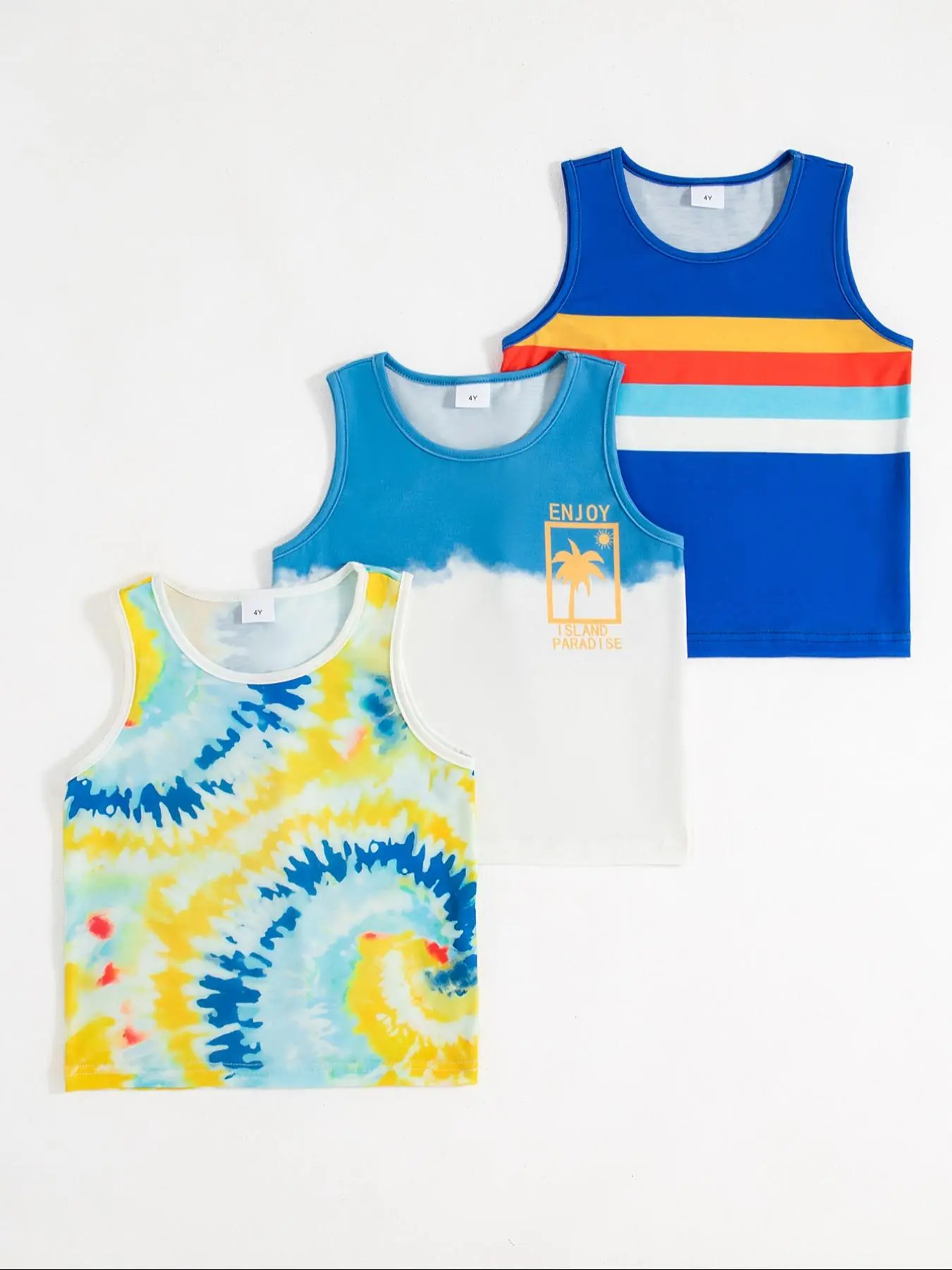 Boy's Tie Dye / Striped Print Tank Top, Casual Sleeveless Round Neck Top for Summer, Kids Clothes for Daily Wear
