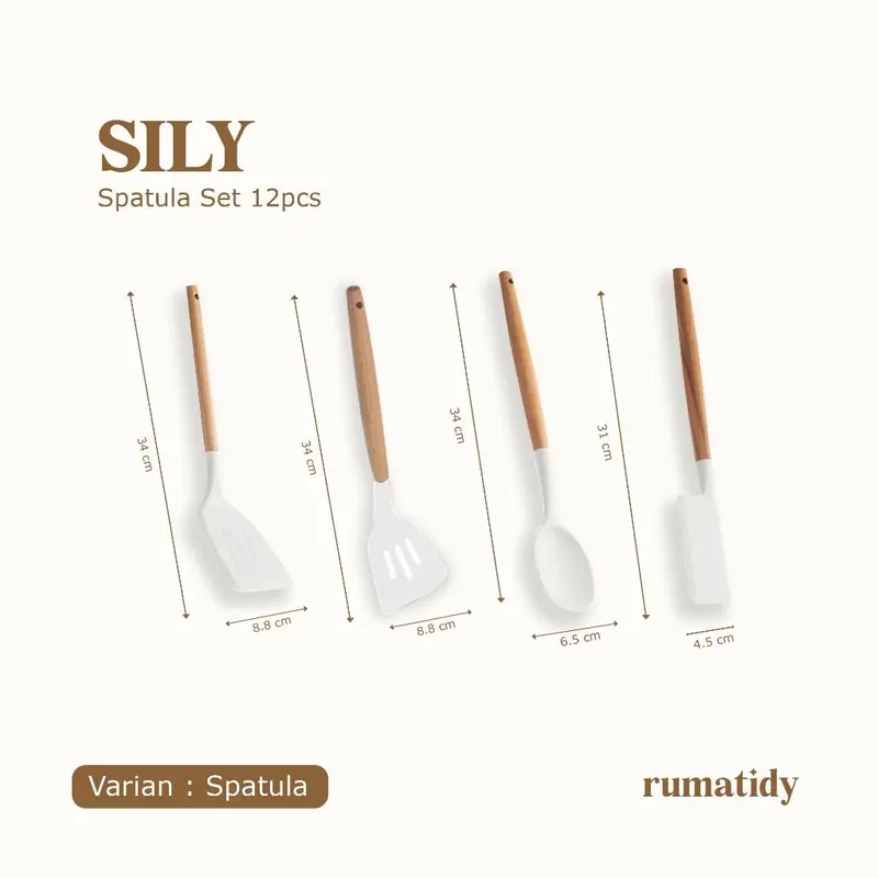 SILY Spatula Set 12pcs Alat Masak Silicone Sodet Steak Clip Set Oil Brush Kitchen Cooking Kayu Kitchenware 5