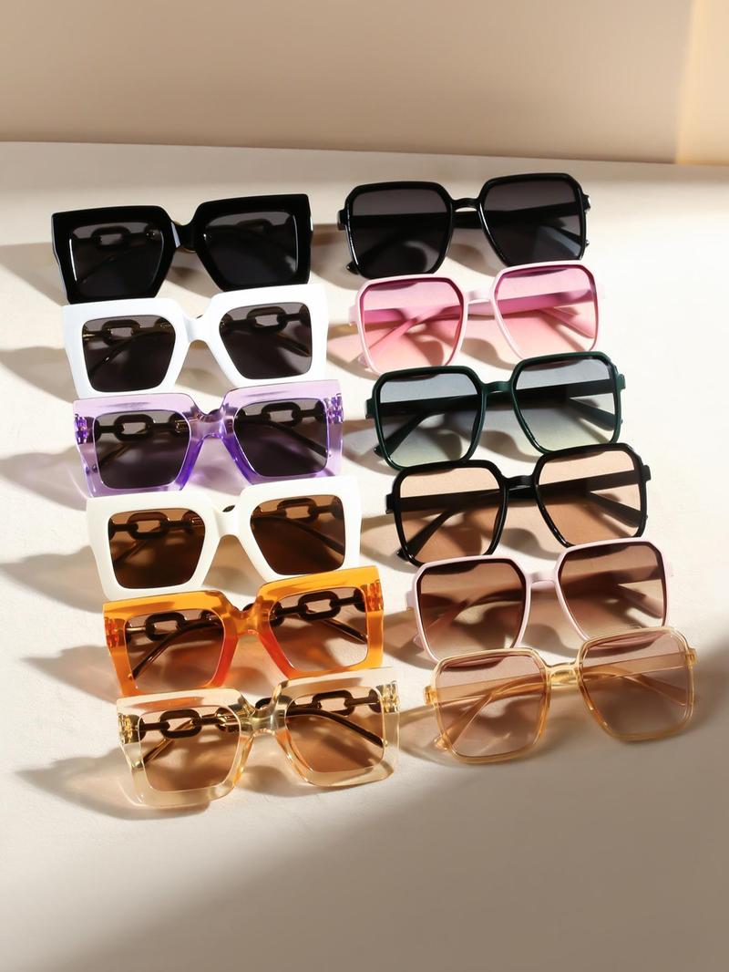 Product Introduction of Unisex Mixed Style Chain Temple Decor Large Frame Sunglasses Set, Trendy Casual Tinted Lens Sunglasses for Travel Use, Fashion Accessories for Outdoor Activities 0
