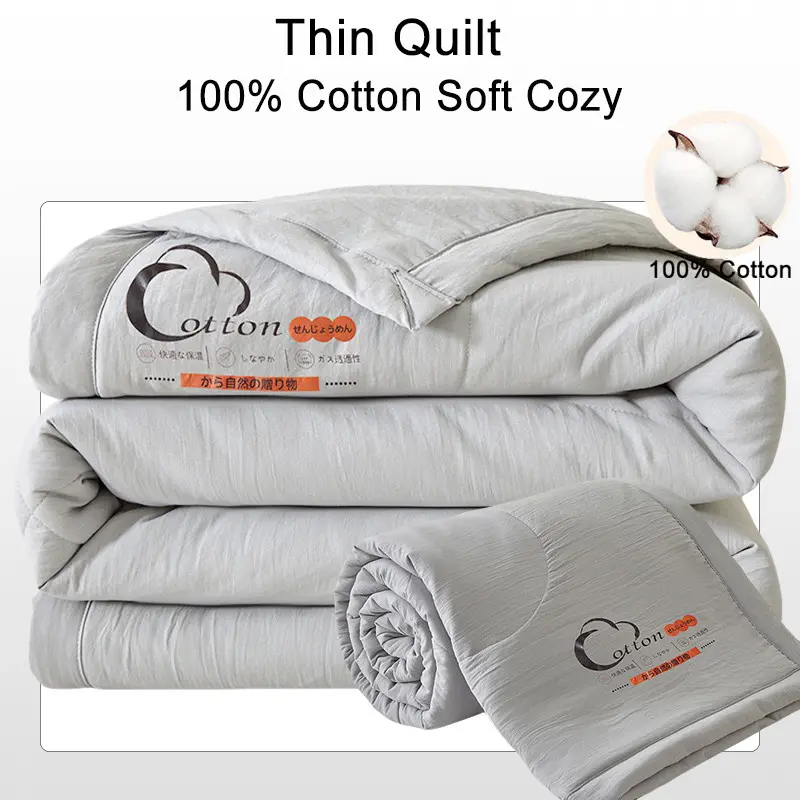 100% Cotton Thin Quilt Plain Blanket Comforter Single Queen King