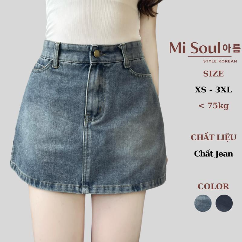 Chân Váy Jean Dáng Chữ A Có Lót Trong Cạp Cao Cài Cúc Bigsize MiSoul, Váy Bò Ngắn Có Khóa Kéo 312 Nữ Women