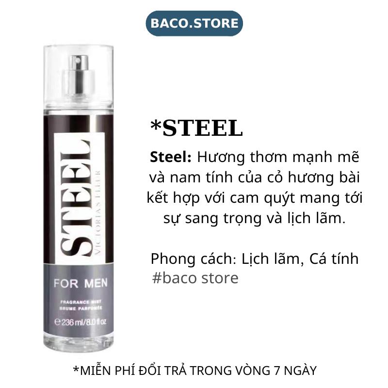 body mist Xịt thơm cho Nam STEEL 236ml Sang Trọng Lịch Lãm