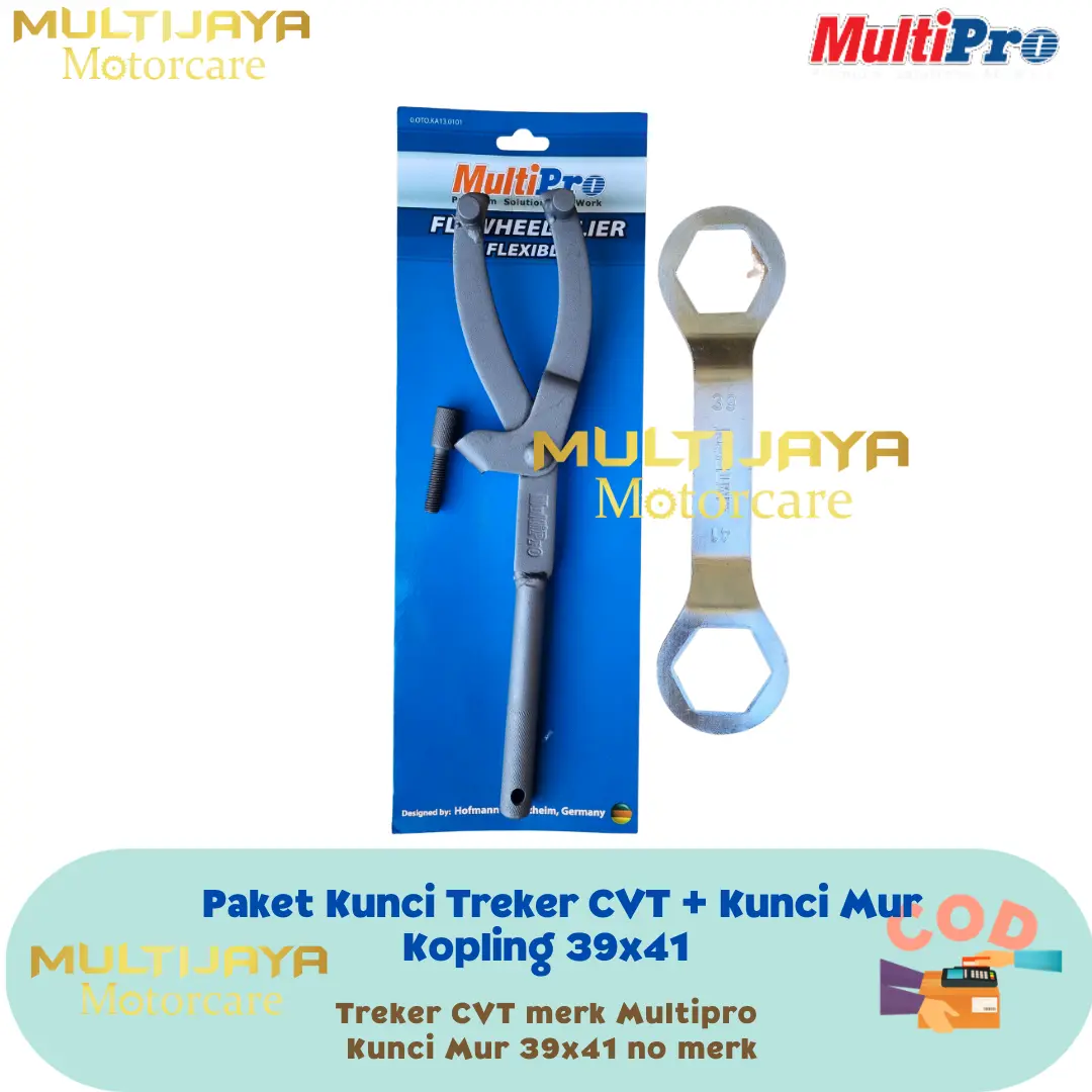 Paket Kunci Treker CVT Multipro/AMTECH + Kunci Mur Kopling 39x41 Tanpa Merk + Kunci Tutup Klep 17x24 Tanpa Merk untuk Motor Matic - Motorcycle