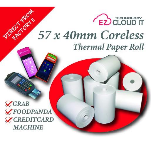 Paper Roll Merchant Machine (50rolls) 57mm X 40mm Coreless Paper Roll for All Merchant Printer ...
