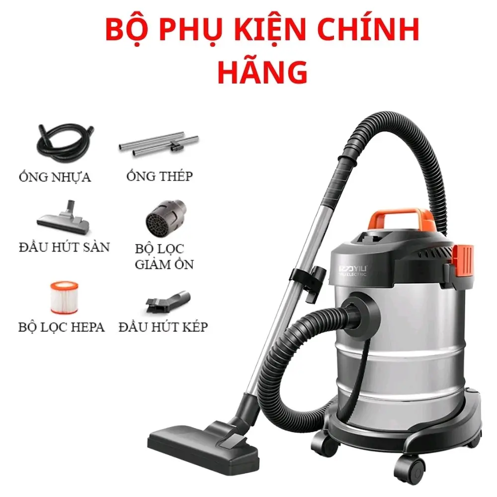 Máy hút bụi công nghiệp mi ni cầm tay gia đình, Hút bụi cực mạnh đa chức năng khô và ướt Yili YLW-6263A loại 12 lít công suất 1200W - thùng inox