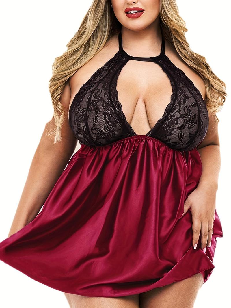 Product Introduction of 【Plus Size】 Solid Lace Nightdress, Sexy Elegant Comfy Breathable Nightgown for Women, Women's Sleepwear for All Seasons 5