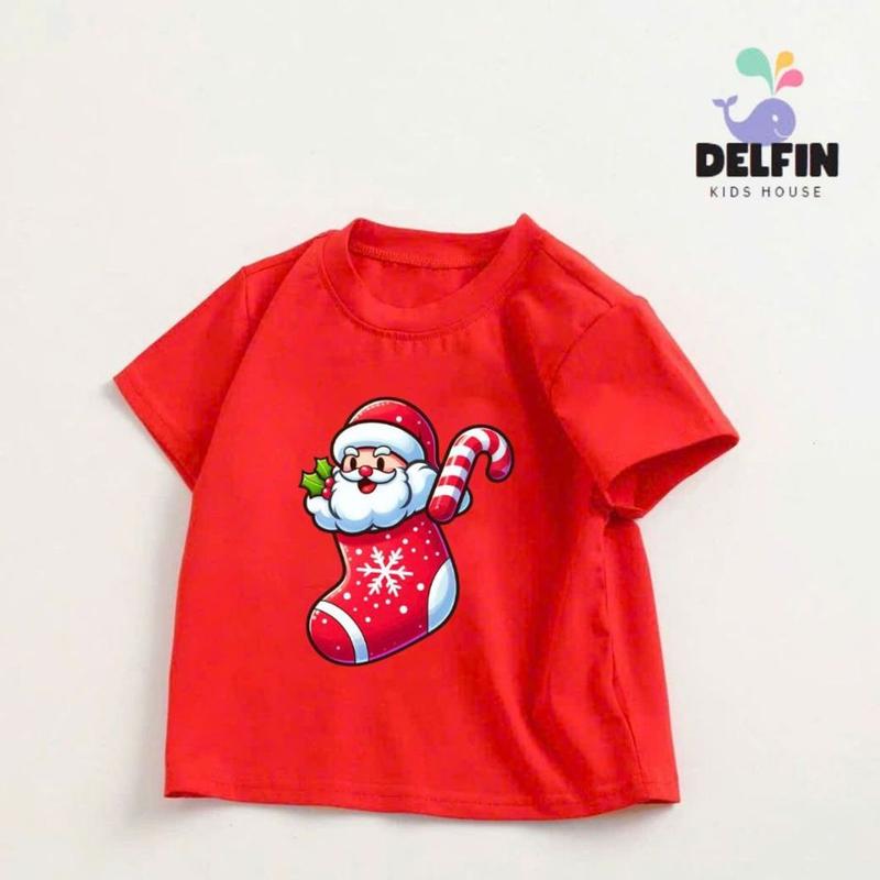 Áo thun bé gái, bé trai ngắn tay Noel Merry Christmas Delfinkid cotton 4 chiều chính phẩm từ 10-30kg 0