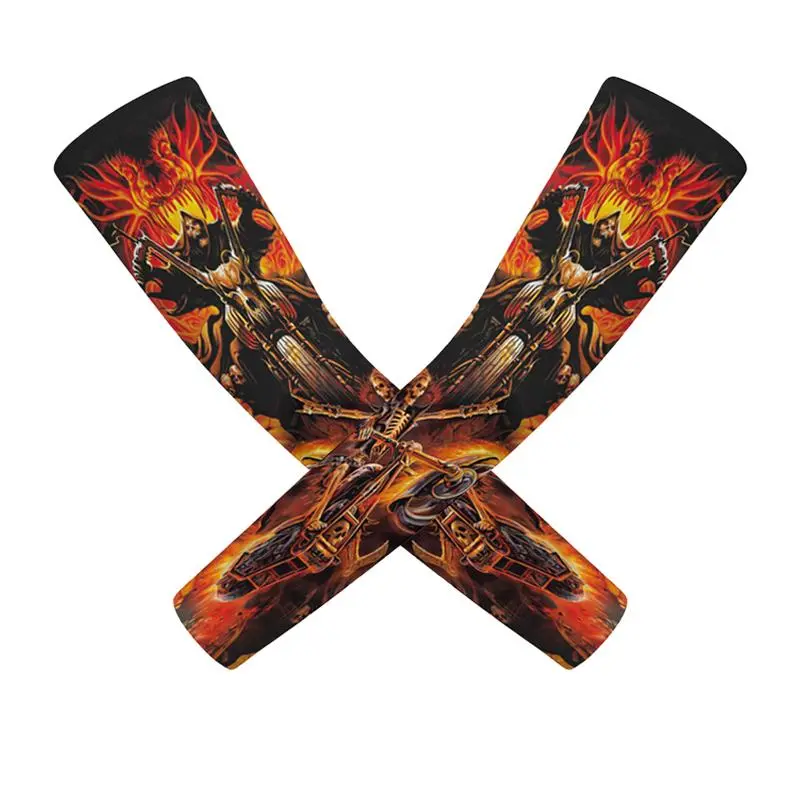Unisex's Fire Print Cycling Arm Sleeves, Breathable Lightweight Sports Arm Sleeves, UV Protection Sports Support for Outdoor Hiking Motorcycling