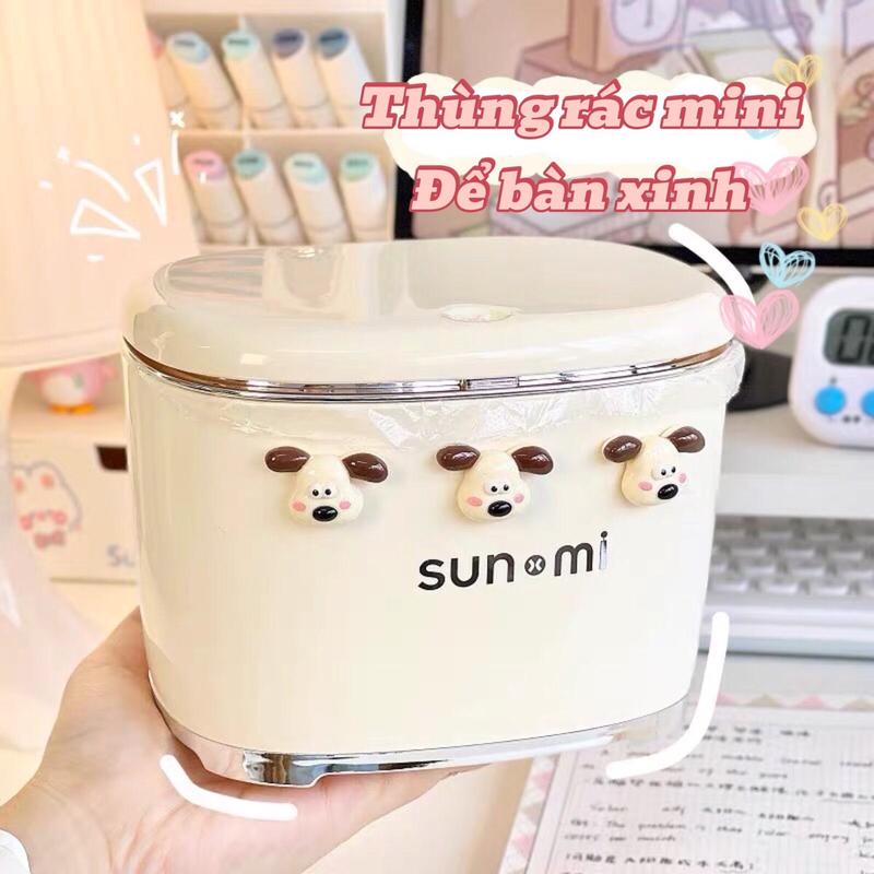 Thùng rác mini để bàn gắn hoạ tiết chú chó dễ thương