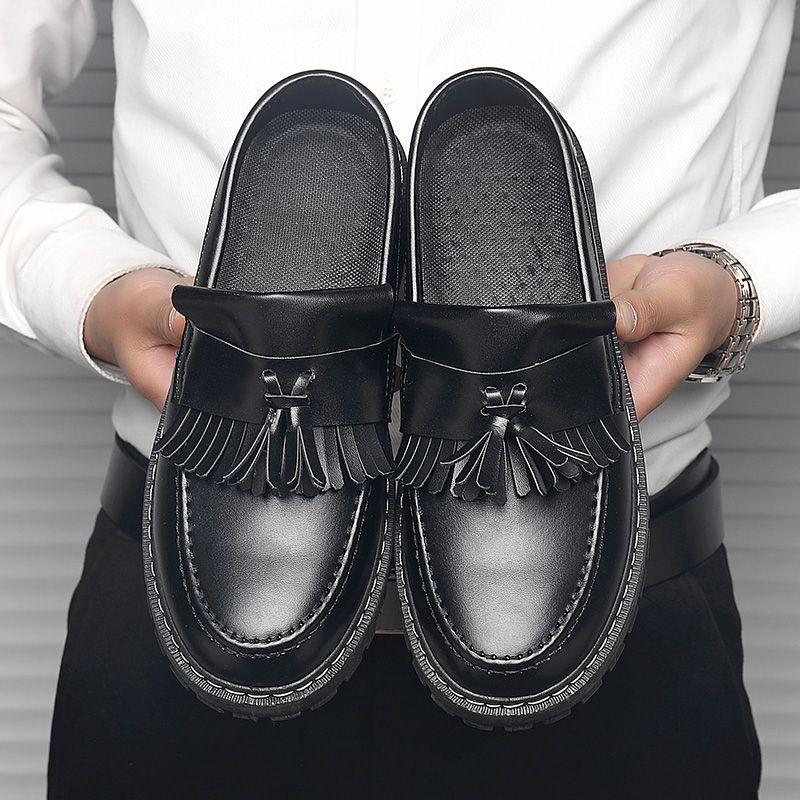 Korean Fashion Loafer For Men Black Formal Work Shoes Business British Style Casual Leather Shoes