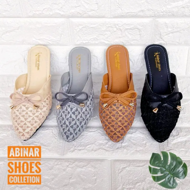 Sandal bapau brukat pita sol karet empuk Shoes Wanita Pesta fleksibel elegan ringan open toe mules flat shoes hak jalan lkhaki Bustong