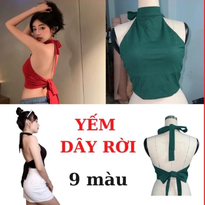Áo Yếm Croptop Thun Cotton Hở Lưng Đi Biển Có Độn Mút Cột Buộc Dây Rời Áo Yếm Sát Nách Sexy