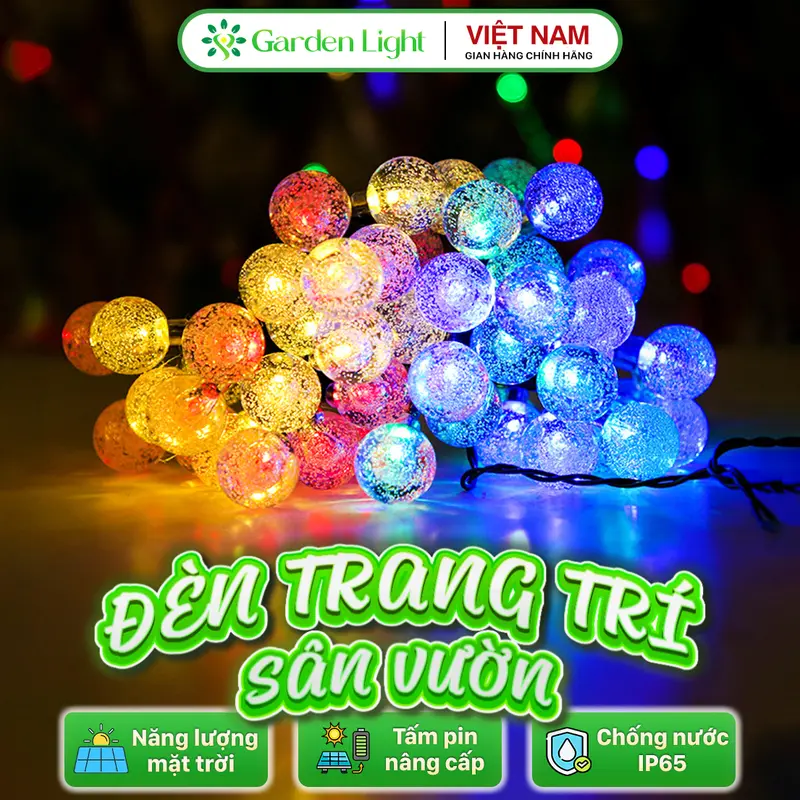 Đèn trang trí năng lượng mặt trời Dây đèn tròn, tích kiệm điện, bóng siêu sáng, chống thấm nước - DA3094 0