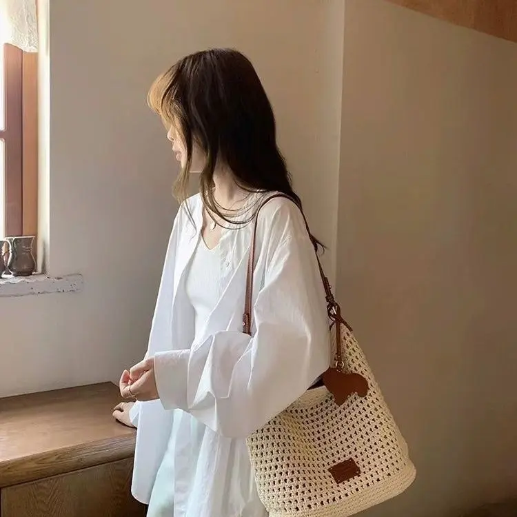 Túi Tote Vườn Ngày Lễ Cho Nữ, Bộ Sưu Tập Mùa Hè Mới, Sức Chứa Lớn, Dệt, Túi Đeo Vai Dễ Phối Đồ Thường Ngày