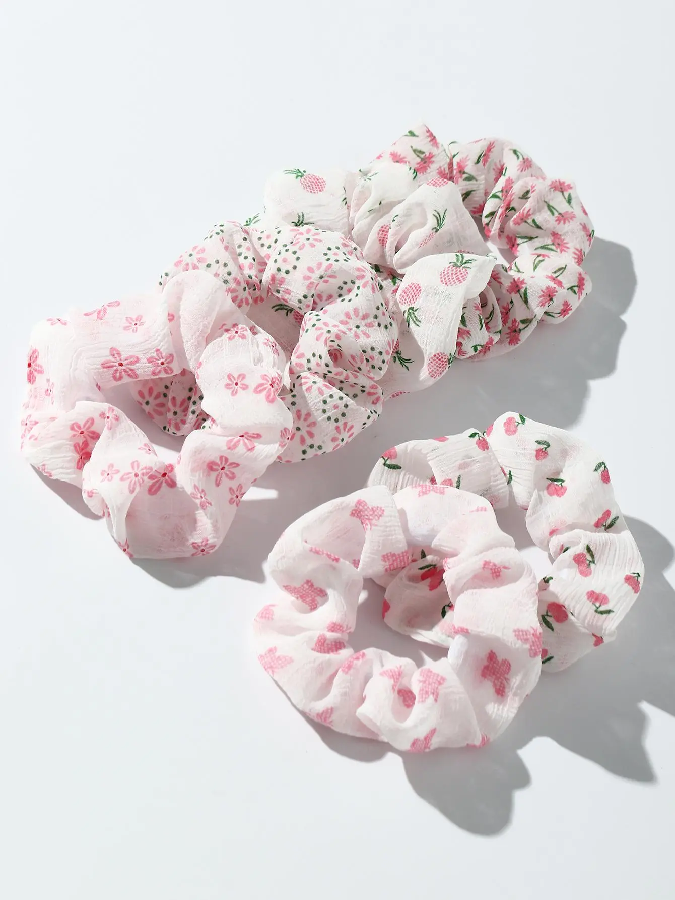6pcs Ditsy Floral Pattern Polyester Hair Tie, Frill Design High Stretch Scrunchie, Ponytail Holder, Daily Casual Versatile Hair Accessories for Women,  Gifts for Her