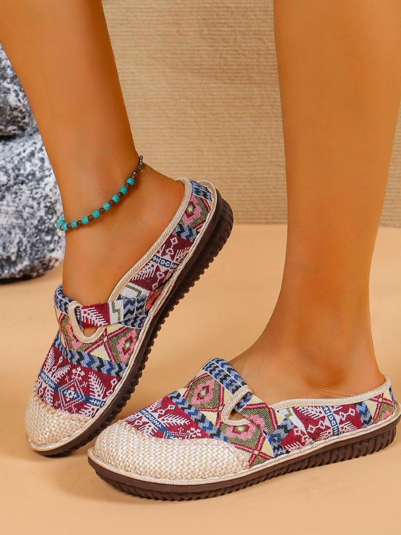 Product Introduction of Colorful Ethnic Pattern Braided Slip on Flats, Lightweight Round Toe Shoes for Daily Wear, Breathable Shoes for Daily Wear 13