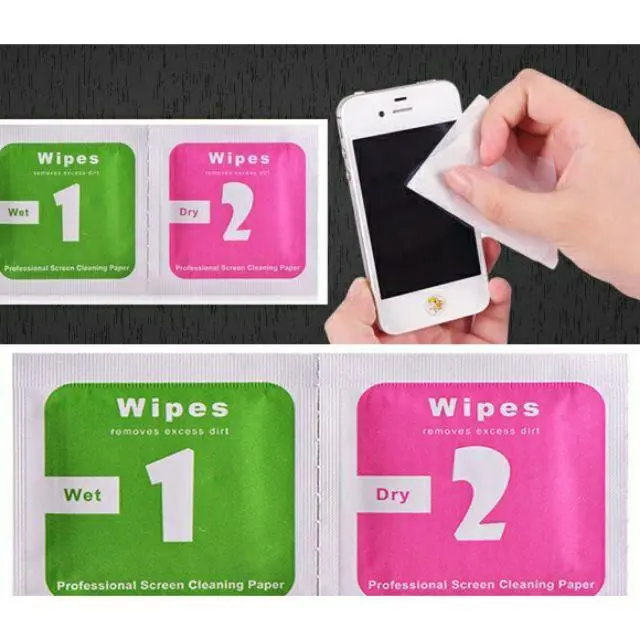 Combo 100 Bộ Giấy lau vệ sinh màn hình điện thoại, giấy lau bụi dán kính cường lực, 1 bộ 2 miếng khô và ướt, lau màn hình Smartphone. Wireless Dụng Cụ Vệ Sinh Camera Không Dây