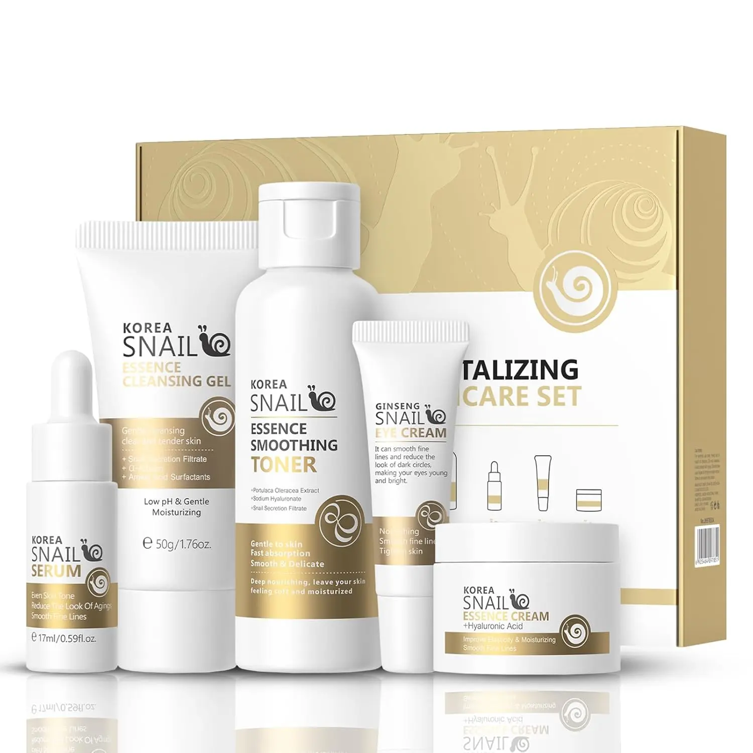 Snail & Ginseng Skin Care Kit, 5 Counts/set Including Cleansing Gel, Toner, Eye Cream, Serum, Essence Cream, Skin Care Kit for Women & Girls