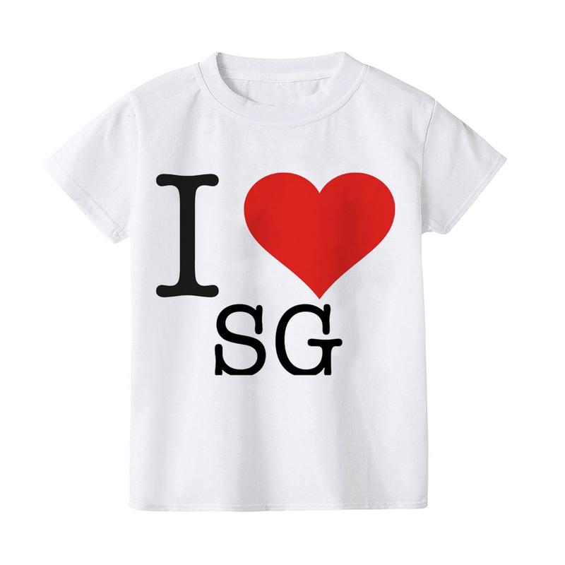Product Introduction of Singapore National Day Celebration Children's T-shirt I LOVE SG Boys and Girls' White Celebration Festival Top 2