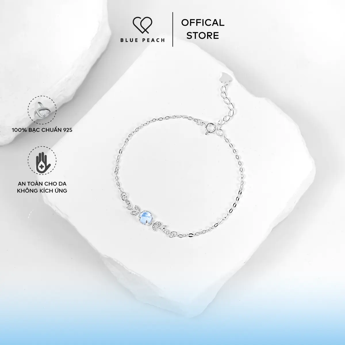 Lắc Tay Bạc Blue Peach LT Cành Lá - Moonstone LT813