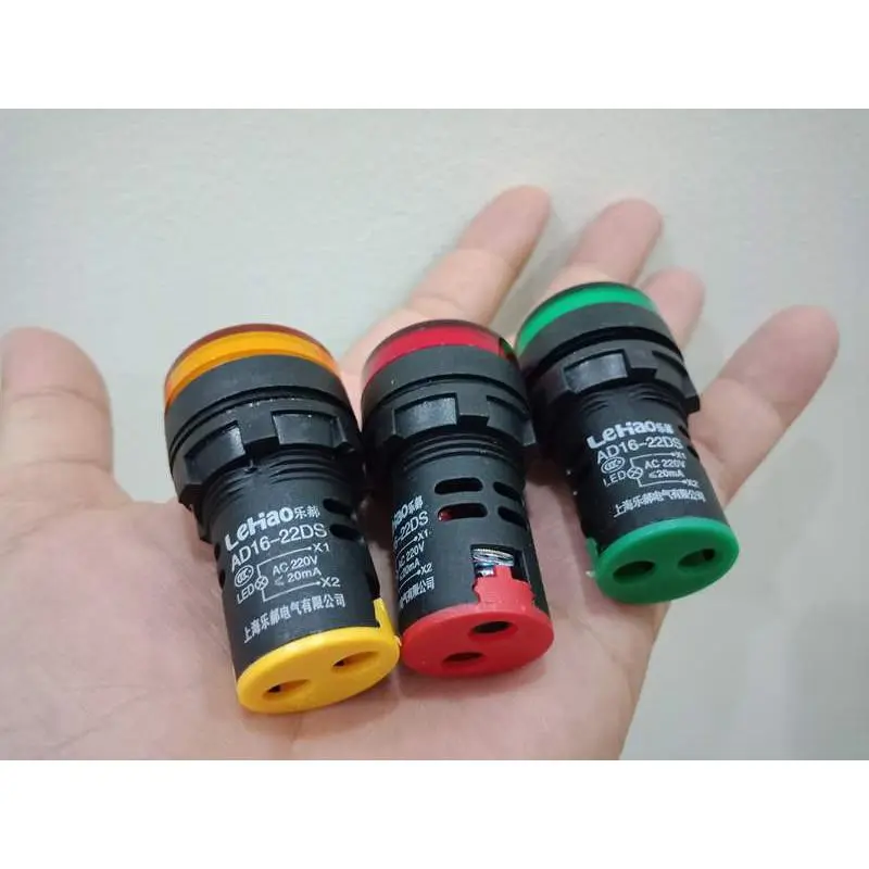 Đèn báo nguồn, báo pha 12V  220V 380V , Phi 22mm, màu Xanh Đỏ Vàng 1