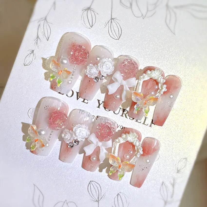 Wear Nail Finished Product Nail Tips Boxed Fake Nails Bow Gentle Bride Nail Stickers U33