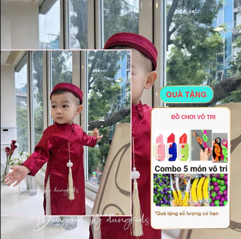Áo dài phú ông chất lụa bóng dày Tặng kèm mấn (số lượng có hạn) cho bé trai 10-30kg