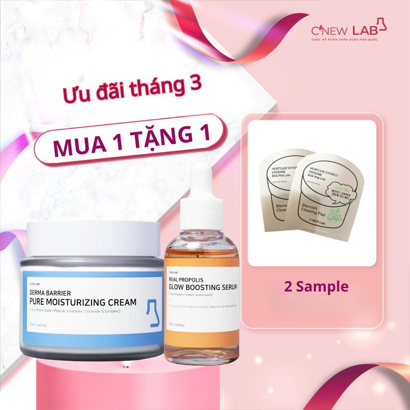   TẶNG 2 SAMPLE  Set Kem Dưỡng Ẩm Và Serum Hỗ Trợ Phục Hồi Làm Sáng Da C'New Lab Bao Gồm Kem Dưỡng Cấp Ẩm Và Serum Keo Ong 