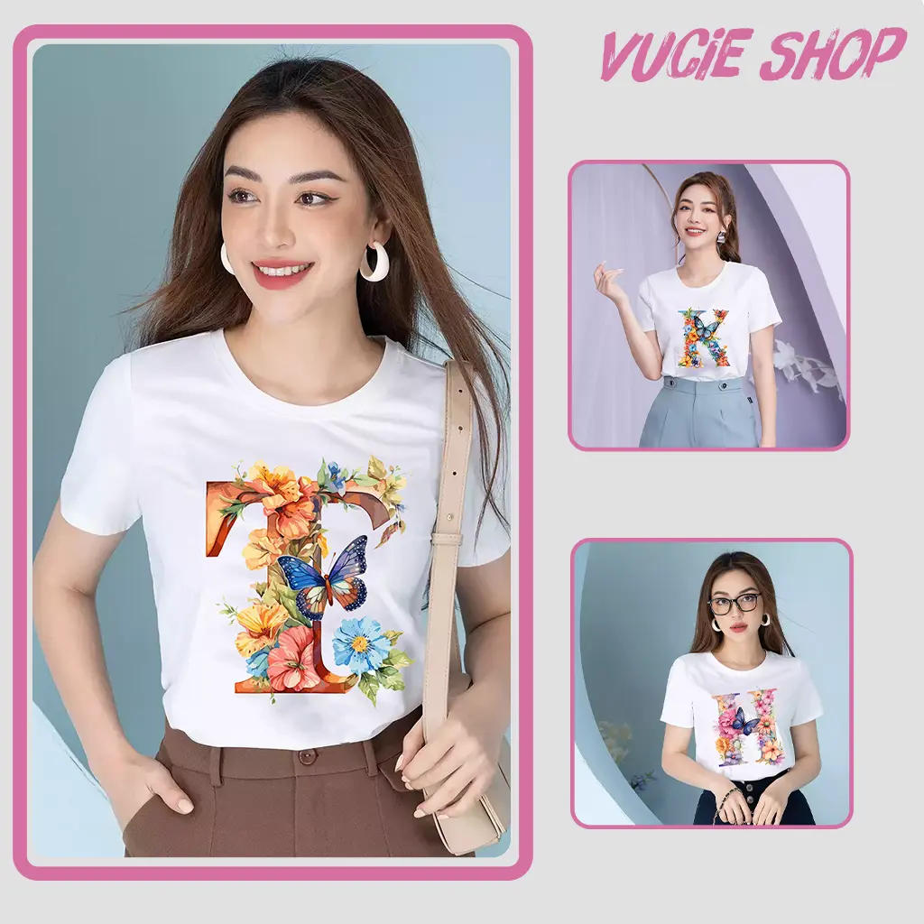 Áo Thun Ngắn Tay Áo Phông Cotton Thoán Mát Mềm Mại Thiết Kế Mới Thời Trang Mùa Hè Top Nữ Nhung Cổ Tròn Voi Women