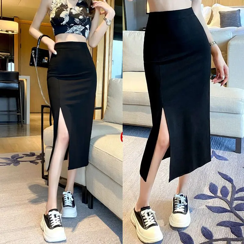 Váy Co Giãn, Váy Bó Ôm Sát, Thời Trang, Váy Eo Co Giãn, Váy Xẻ Tà Phải, Bó Sát Nữ Women
