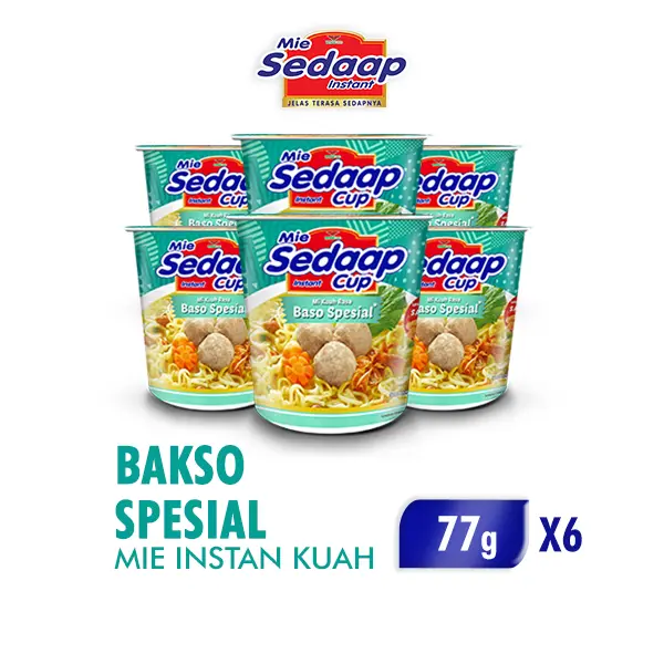 Sedaap Mie Instan Cup Bakso Spesial 77g x6