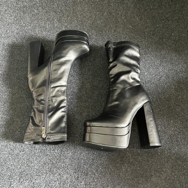 Product Introduction of [ Sẵn ĐEN- TRẮNG] Giày boot nữ cổ lửng cao gót 14cm ĐẾ KÉP phong cách Âu Mỹ GBN120 Bốt Shoes 67