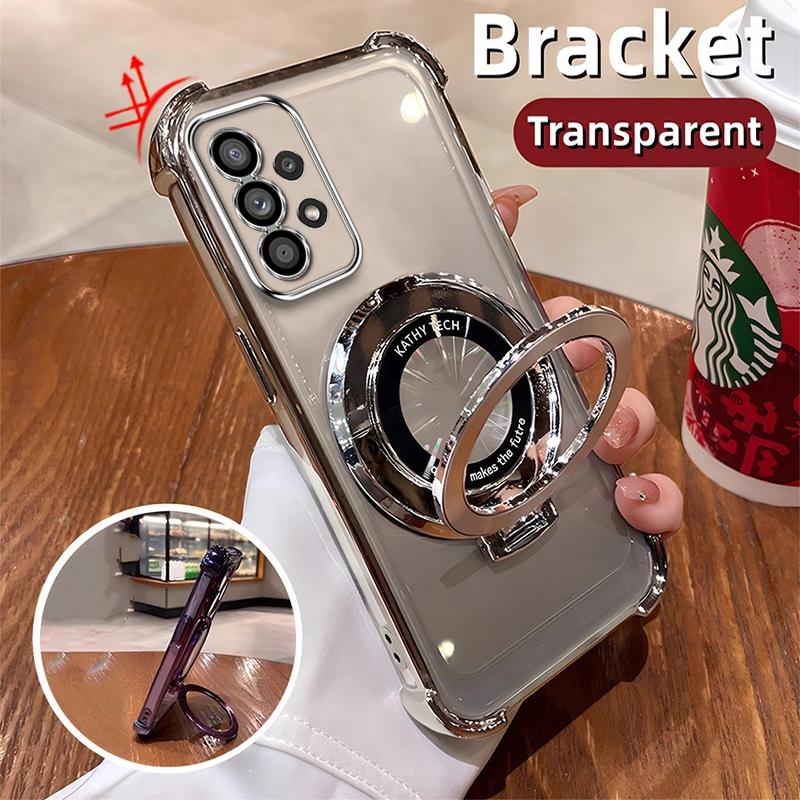 Giá đỡ từ tính, vỏ trong suốt cho Samsung Galaxy A13 A53 A23 A52 A32 A52s A73 A03 4G 5G, túi khí bốn góc chống sốc với vỏ điện thoại Màng Bảo Vệ Ống Kính