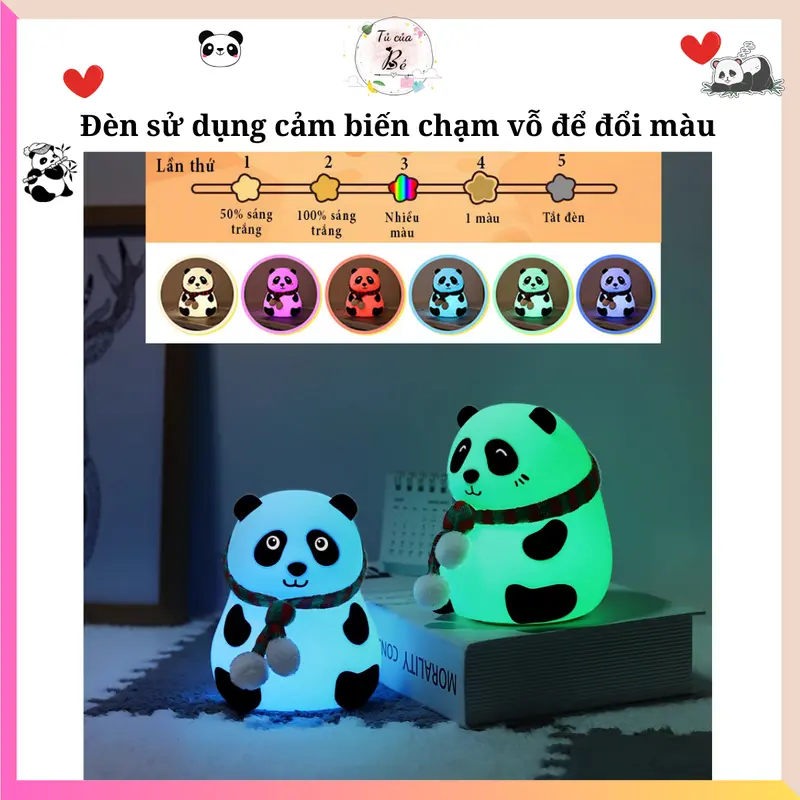 Đèn ngủ silicon để bàn decor phòng ngủ quà tặng sinh nhật quà giáng sinh hình Gấu trúc Panda dễ thương Pin sạc 1200 mah Cảm ứng đổi màu An toàn với trẻ em Không rơi vỡ [FREESHIP+QUÀ TẶNG] 3