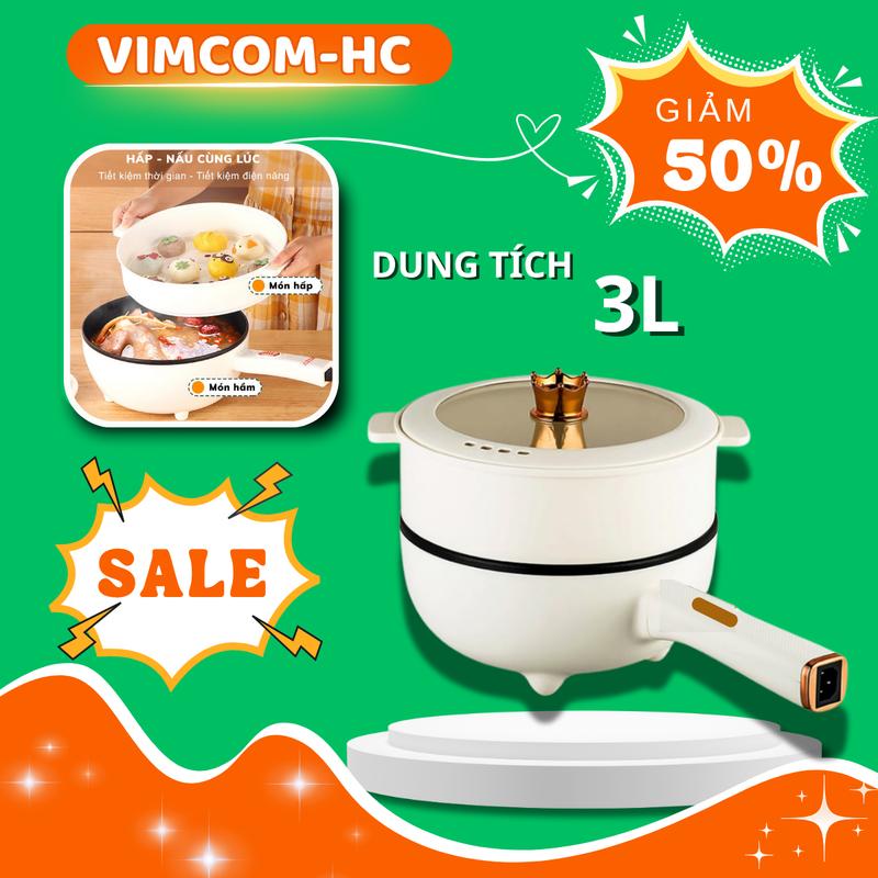 Chảo điện đa năng chống dính mini dung tích 3 lít, 2 tầng kèm giá hấp tiện lợi. Chảo điện sâu lòng 2 tầng tích hợp nấu lẩu, Nồi Lẩu Điện Inox thích hợp 6- 10 người ăn Nồi Điện Nồi Lẩu