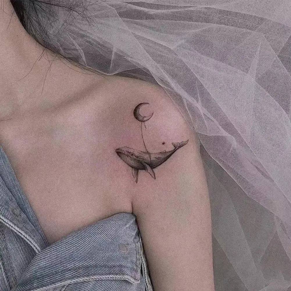 Whale Pattern Tattoo Stickers Ins Small Fresh Couple Tattoo Stickers Waterproof Whale Student Personality Tattoo Stickers